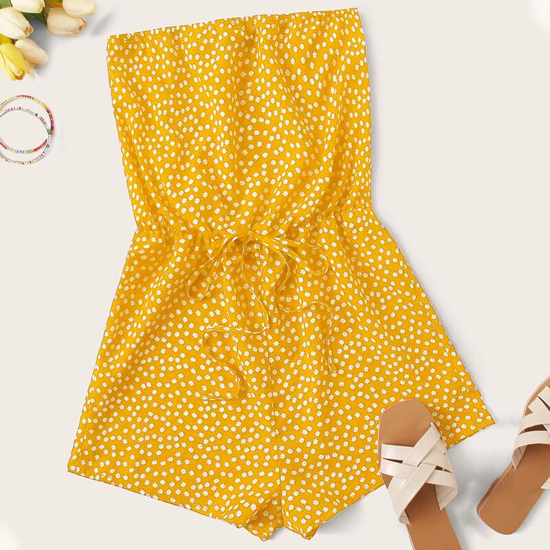 

Ditsy Floral Print Tube Romper, Yellow