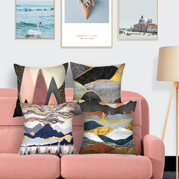 

1pc Landscape Print Cushion Cover Without Filler, Multicolor