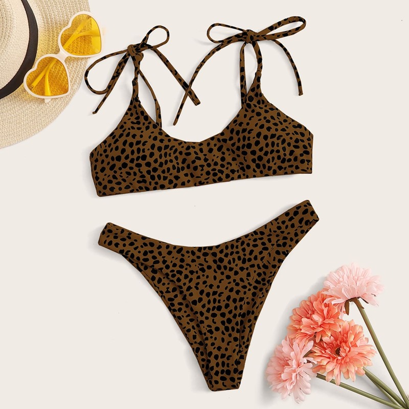 

Dalmatian Tie Shoulder Bikini Swimsuit, Multicolor