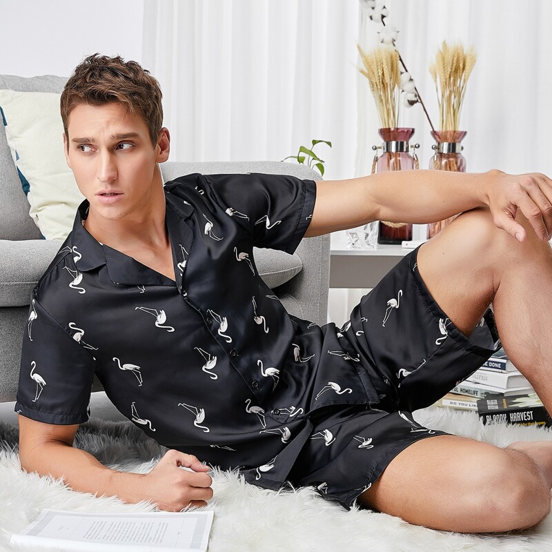 

Guys Flamingo Print PJ Set, Black