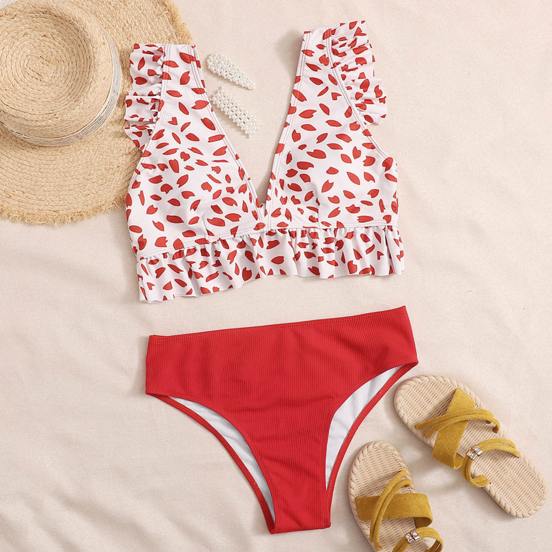 

Allover Print Ruffle Bikini Swimsuit, Multicolor