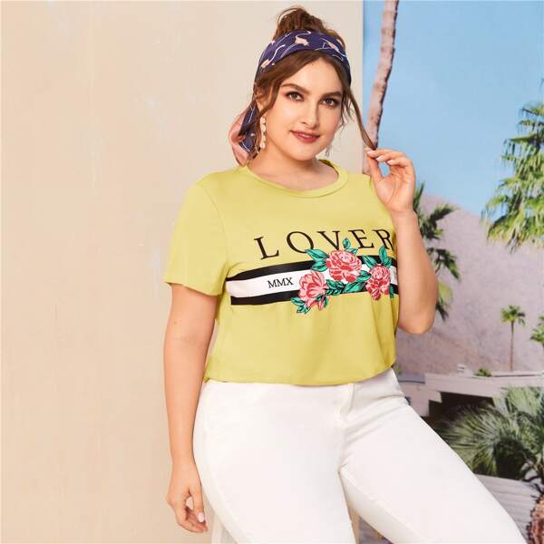 

Топ размера плюс с оригинальным принтом, Жёлтые