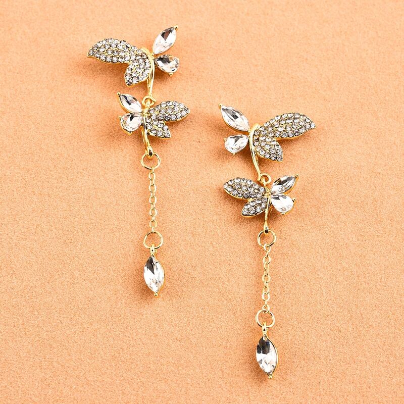 

Rhinestone Butterfly Drop Earrings, Gold