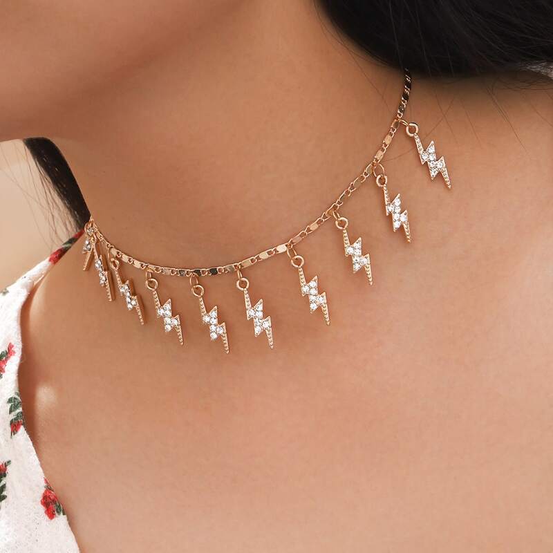 

Lightning Tassel Charm Necklace, Gold