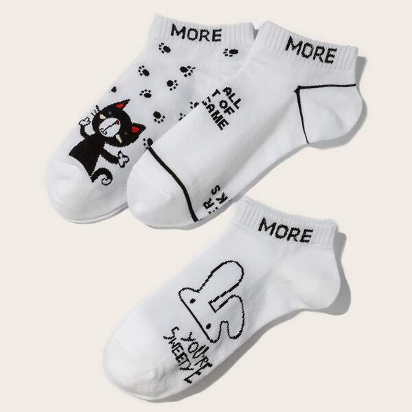 

3pairs Letter Graphic Socks, Black and white