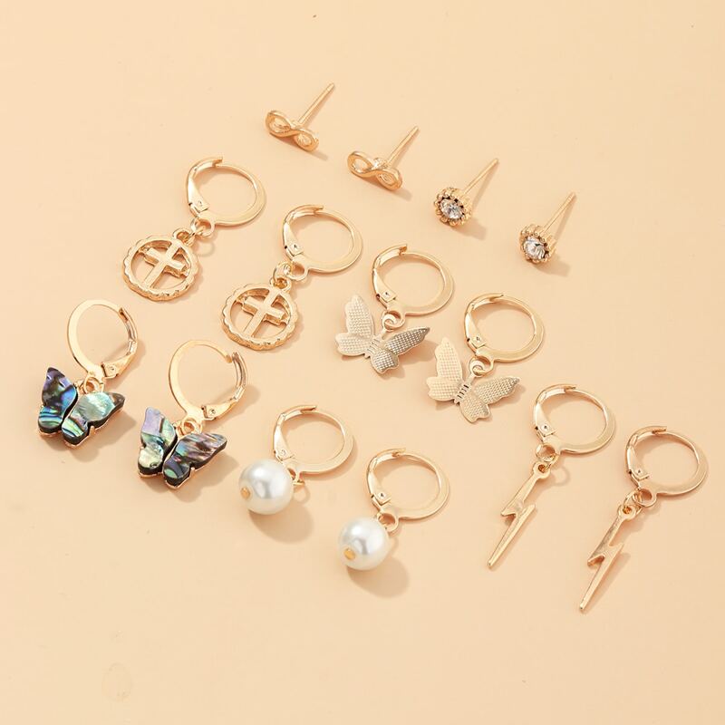 

7pairs Cross Decor Earrings, Gold