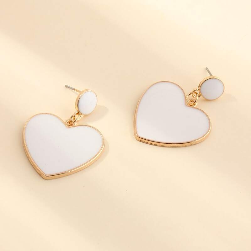 

Heart Drop Earrings, White
