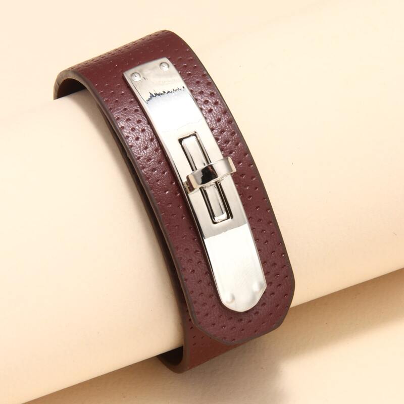 

Metal Decor PU Leather Bracelet, Brown