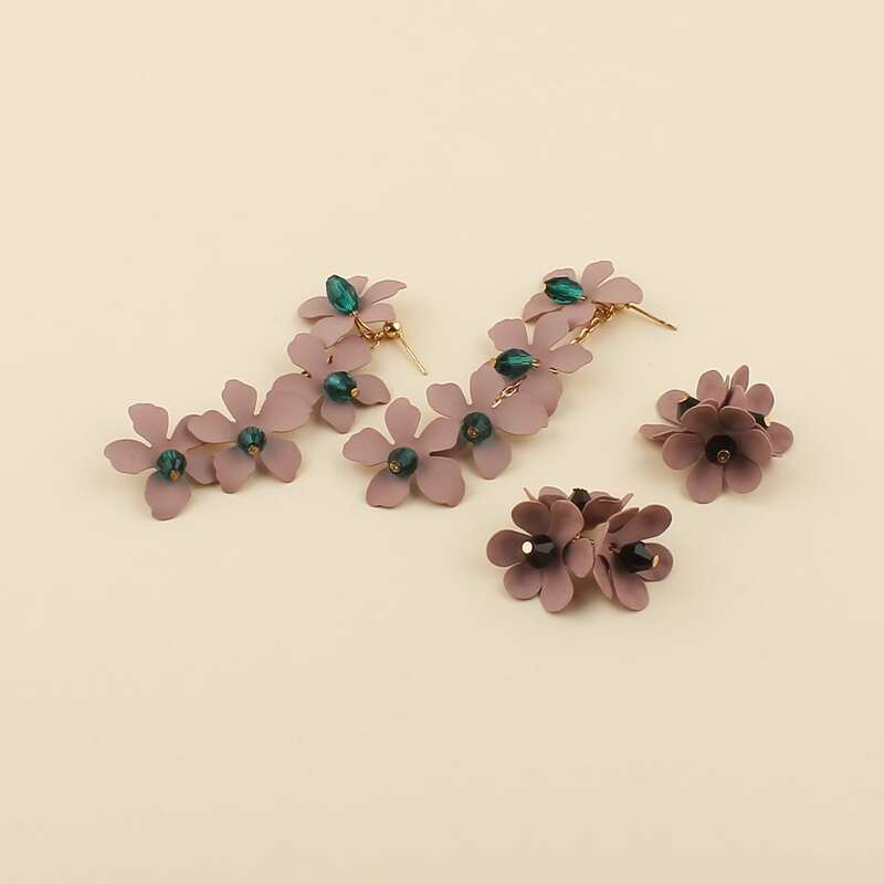 

2pairs Flower Drop Earrings, Multicolor