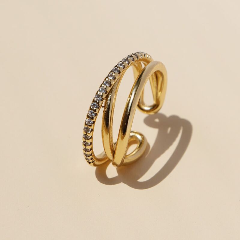 

Rhinestone Cuff Ring, Gold