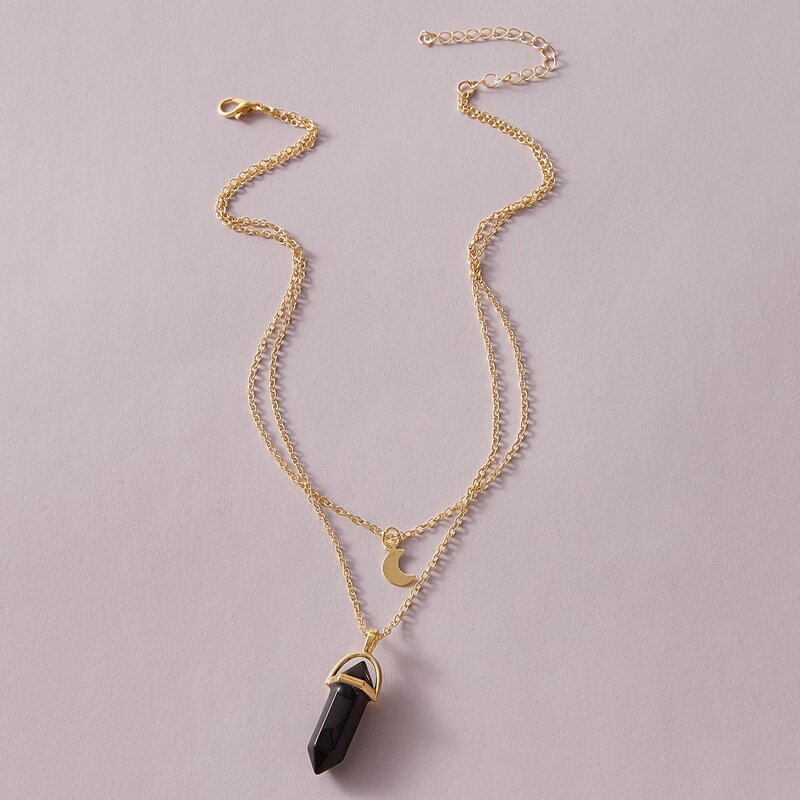 

Moon Charm Layered Necklace, Gold