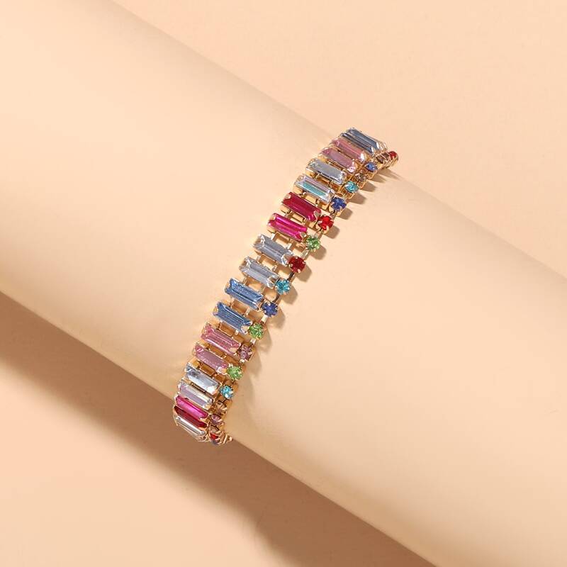 

Rhinestone Engraved Bracelet, Multicolor