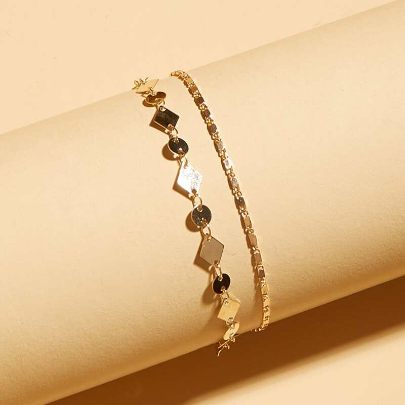 

Disc Layered Anklet, Gold