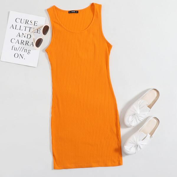 

Rib-knit Bodycon Dress, Orange bright