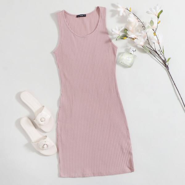 

Scoop Neck Rib-knit Dress, Pink pastel