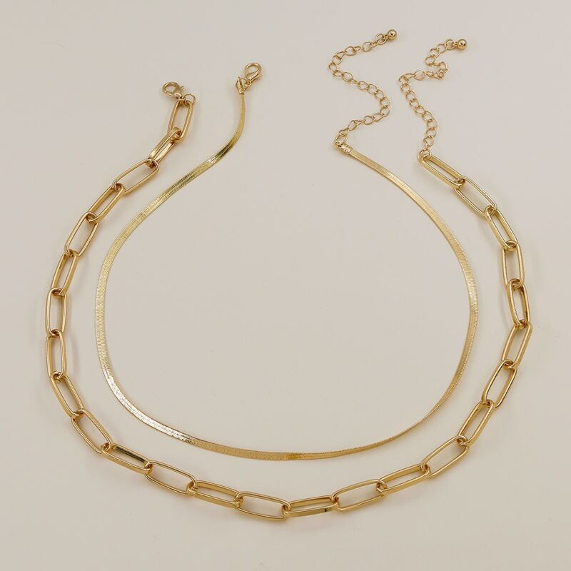 

2pcs Metal Chain Necklace, Gold