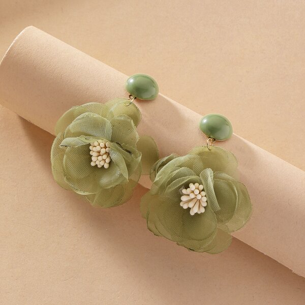 

Flower Drop Earrings, Green