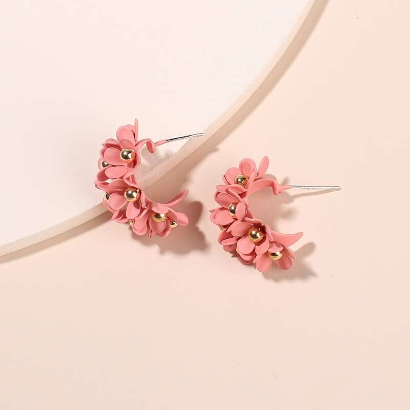 

Flower Cuff Hoop Earrings, Pink
