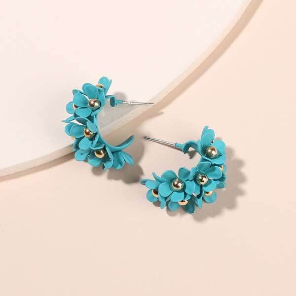 

Flower Cuff Hoop Earrings, Blue