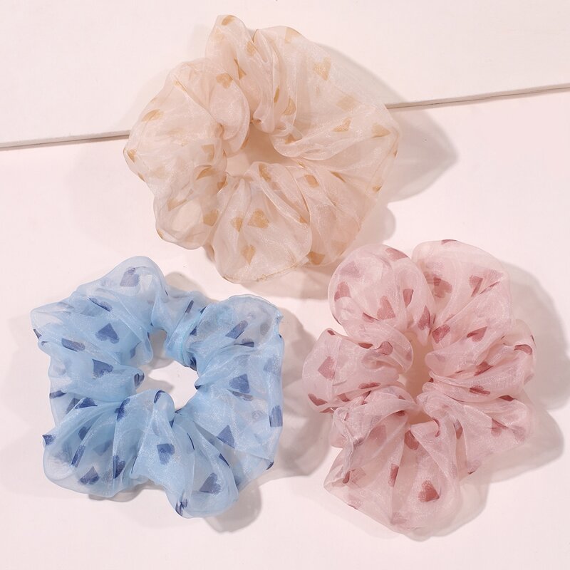 

3pcs Heart Pattern Scrunchie, Multicolor