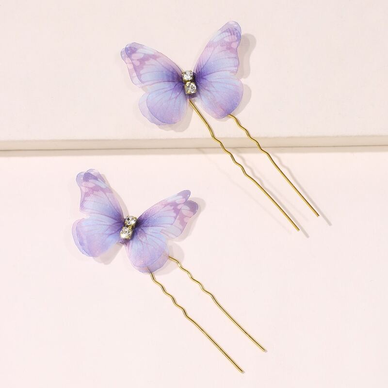 

2pcs Butterfly Decor Hair Pin, Purple