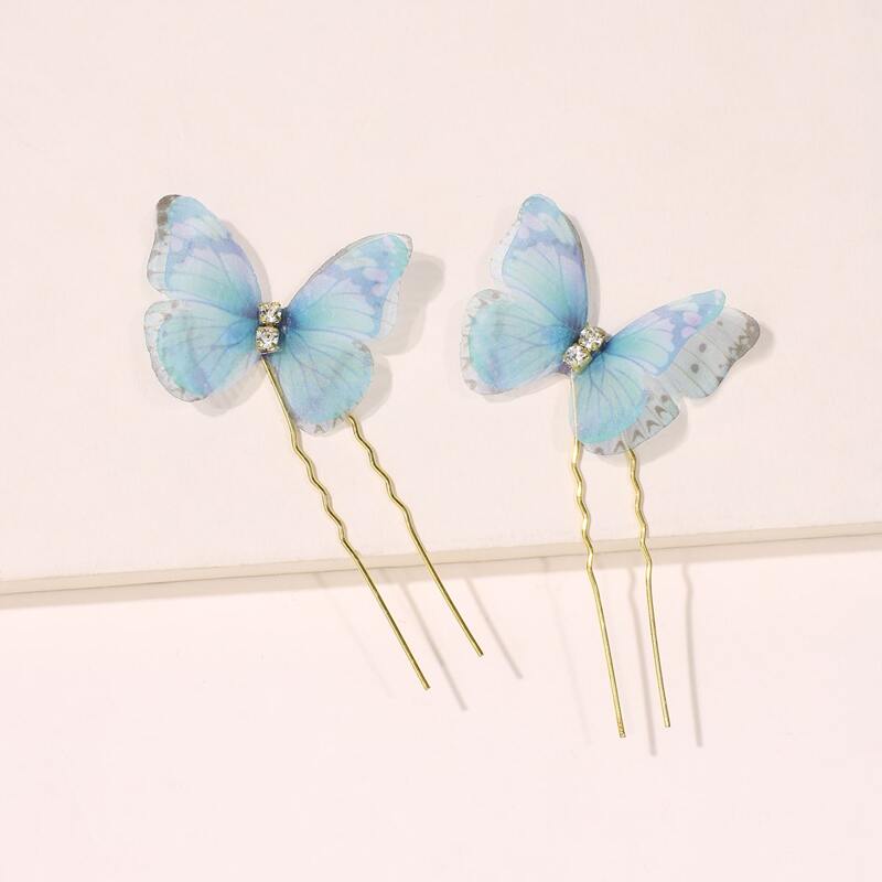 

2pcs Butterfly Decor Hair Pin, Blue