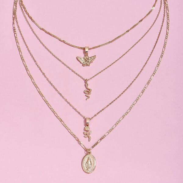

Rose Layered Necklace, Gold