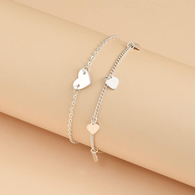 

2pcs Heart Charm Anklet, Silver