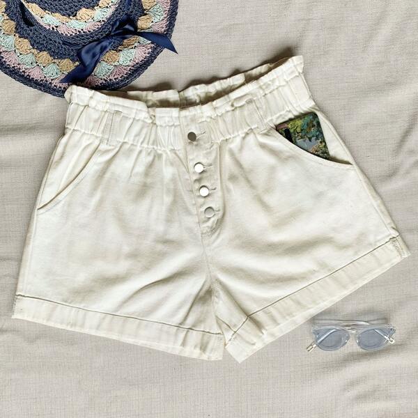 

Plus Button Fly Denim Shorts, White