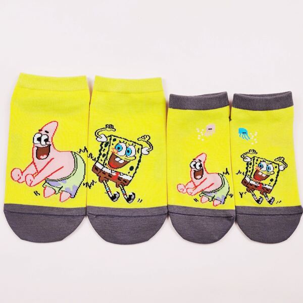 

2pairs Girls Sponge Bob Pattern Socks, Yellow