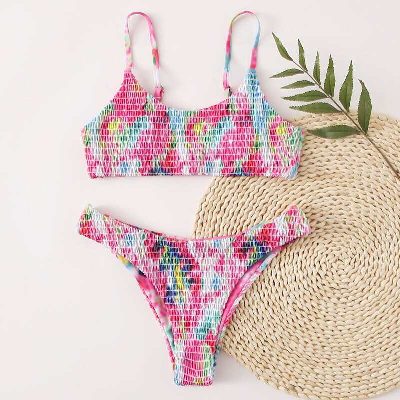 

Tie Dye Smocked Bikini Swimsuit, Multicolor