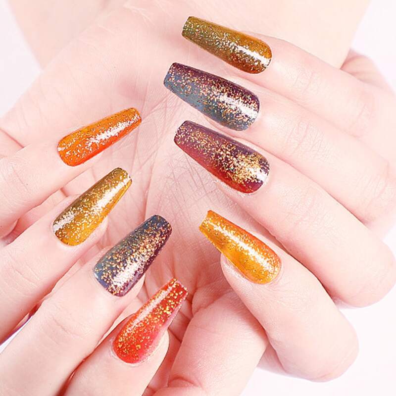 

24pcs Glitter Fake Nail & Double-sided Tape, Multicolor