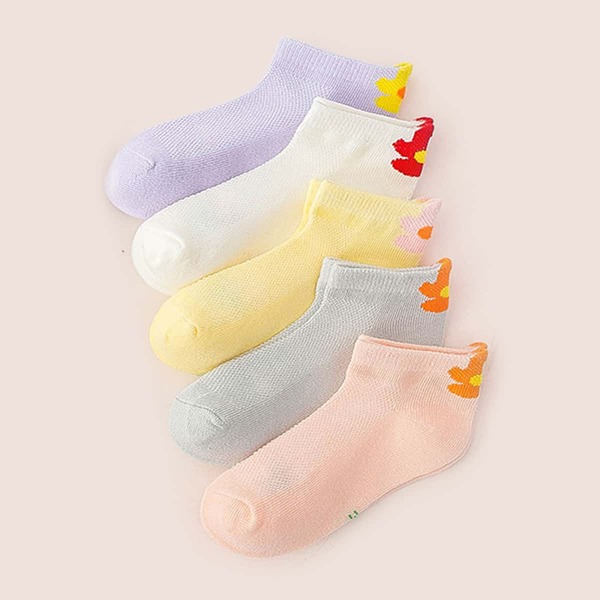 

5pairs Big Girls Flower Pattern Socks, Multicolor