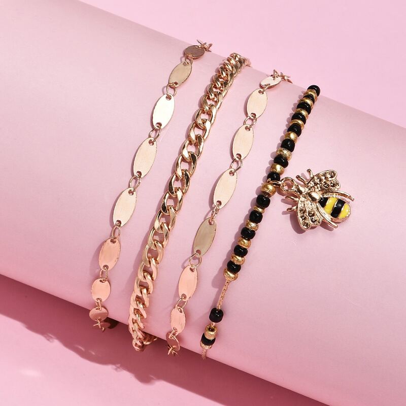

4pcs Disc Charm Anklet, Gold