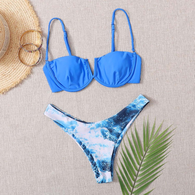 

Tie Dye V Wired Underwire Bikini Swimsuit, Blue