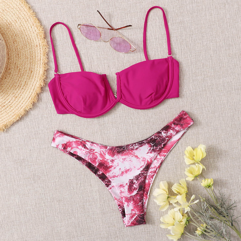 

Tie Dye V Wired Underwire Bikini Swimsuit, Pink bright