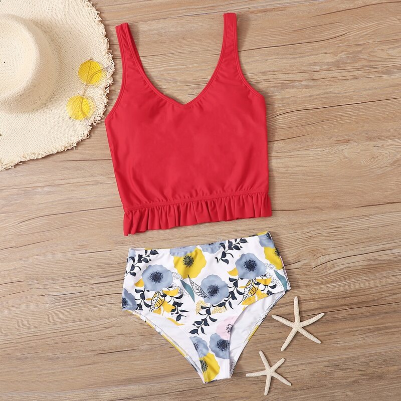 

Floral High Waisted Bikini Swimsuit, Multicolor