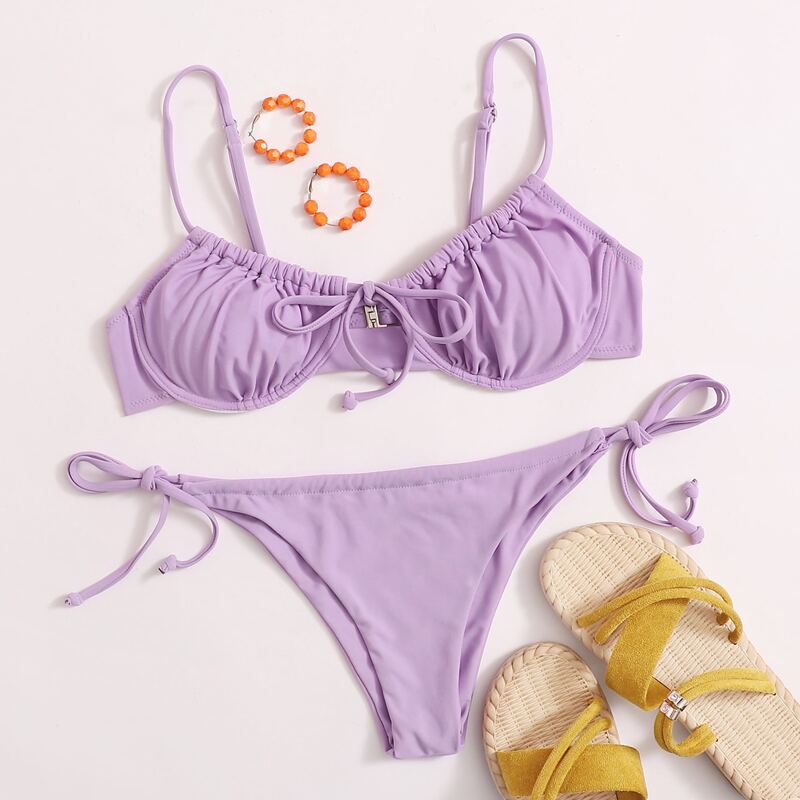 

Knot Front Underwire Tie Side Bikini Swimsuit, Lilac purple