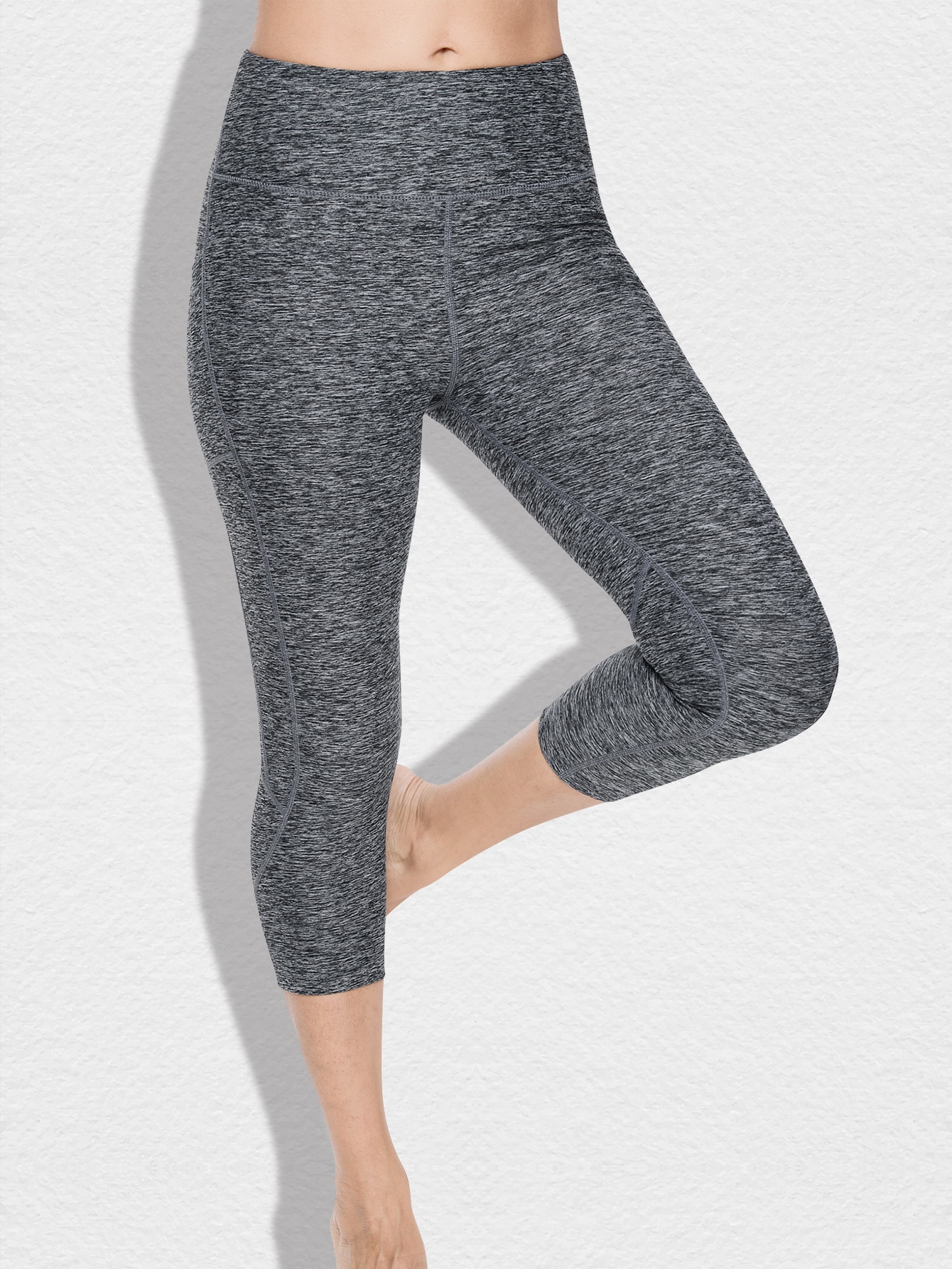 Zip Pocket Back Wide Waistband Marled Sports Leggings thumbnail