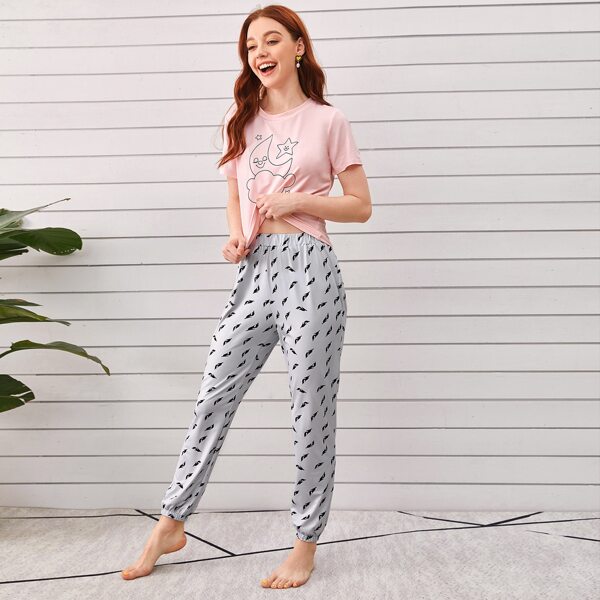 

Cartoon Graphic PJ Set, Multicolor