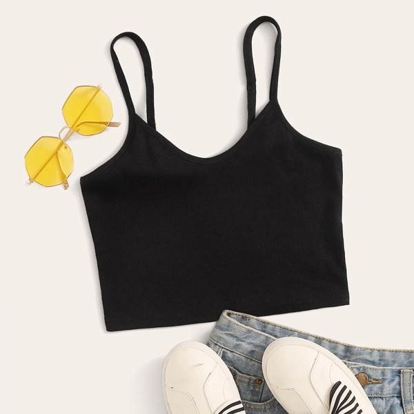 

Plus Solid Rib-knit Cami Top, Black