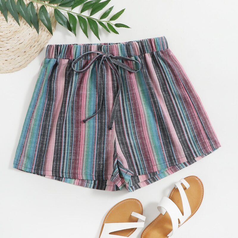 

Tie Waist Striped Shorts, Multicolor