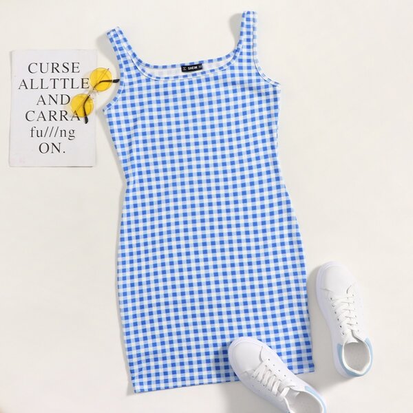 

Buffalo Plaid Bodycon Dress, Blue