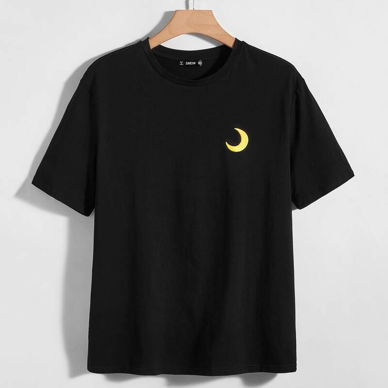 

Guys Moon Embroidered Top, Black