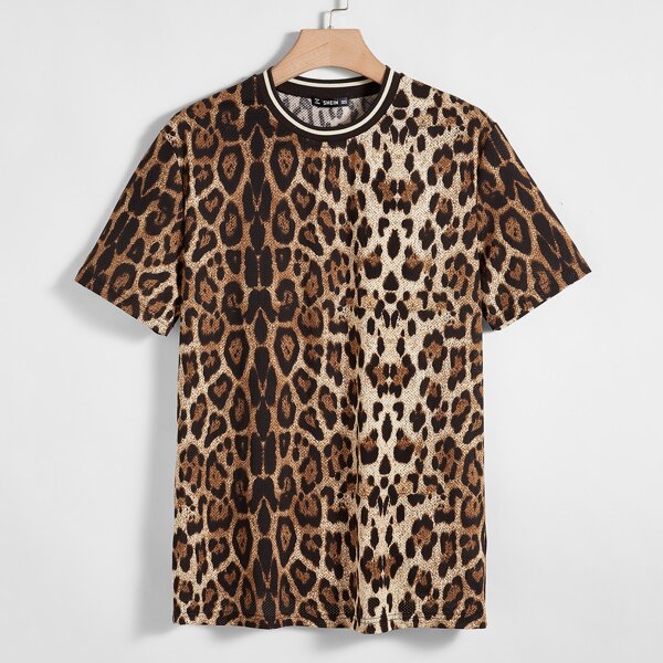 

Men Striped Neck Leopard Top, Multicolor