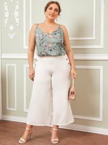 SHEIN Clasi Plus Botanical Print Cami Top - màu xanh lá - Xem 5