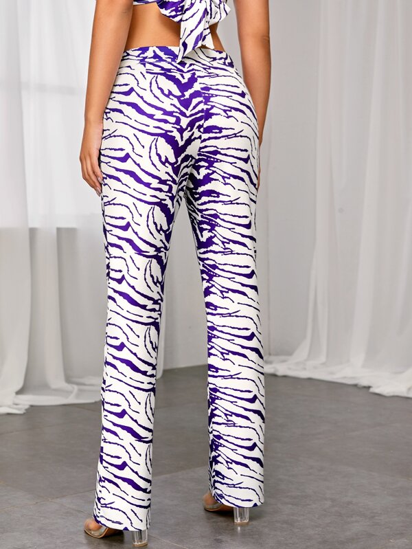SHEIN BAE Zebra Stripe Straight Leg Trousers SHEIN UK