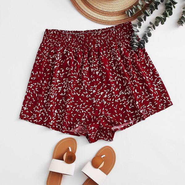 

Plus All Over Print Wide Leg Shorts, Burgundy