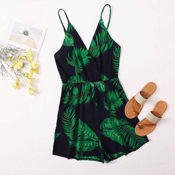 

Plus Tropical Print Cami Romper, Multicolor