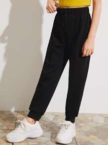 SHEIN Girls Seam Front Joggers - Black - View 1